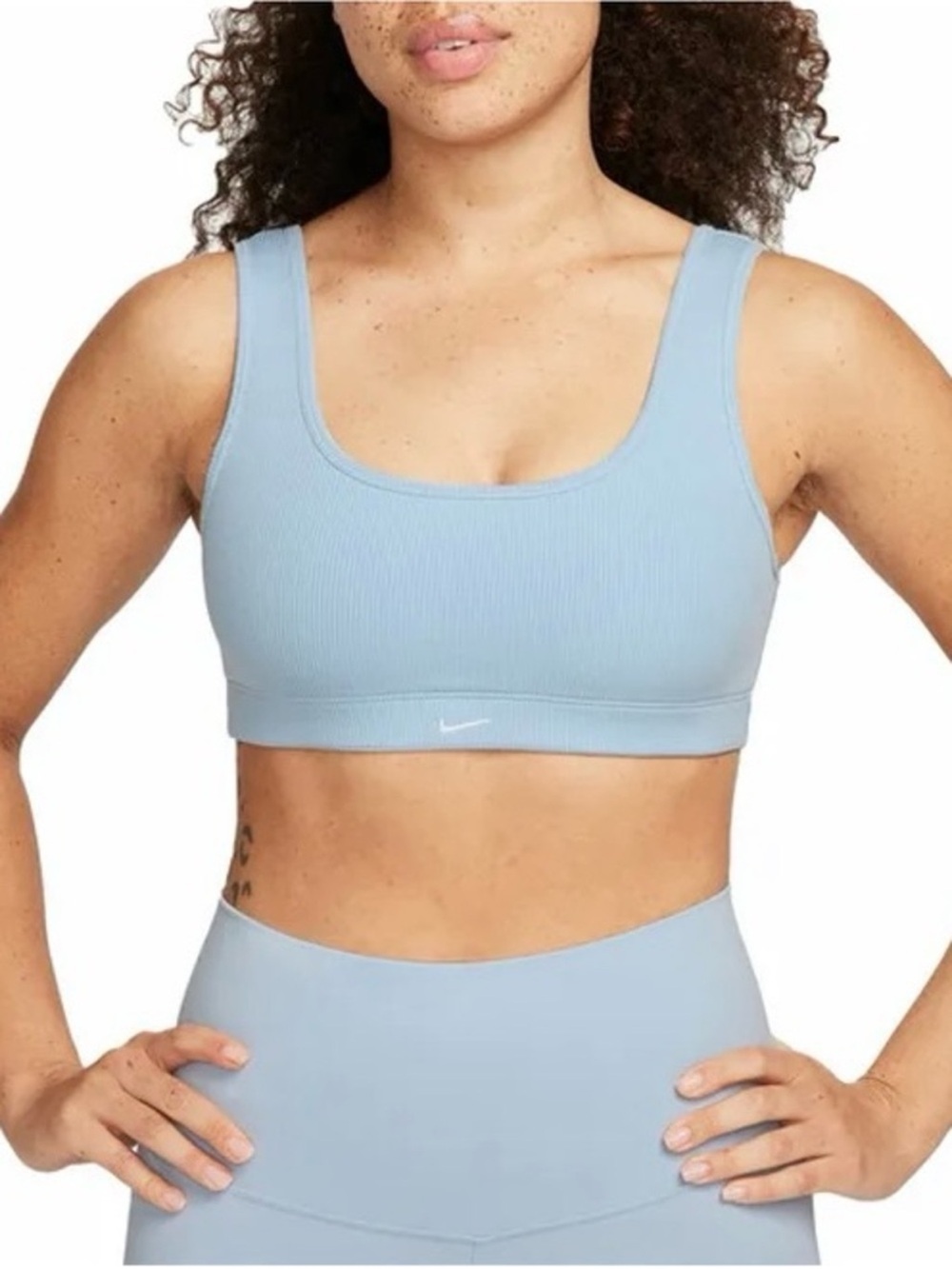 Nike Light Blue Ribbed Scoop Neck Sports Bra